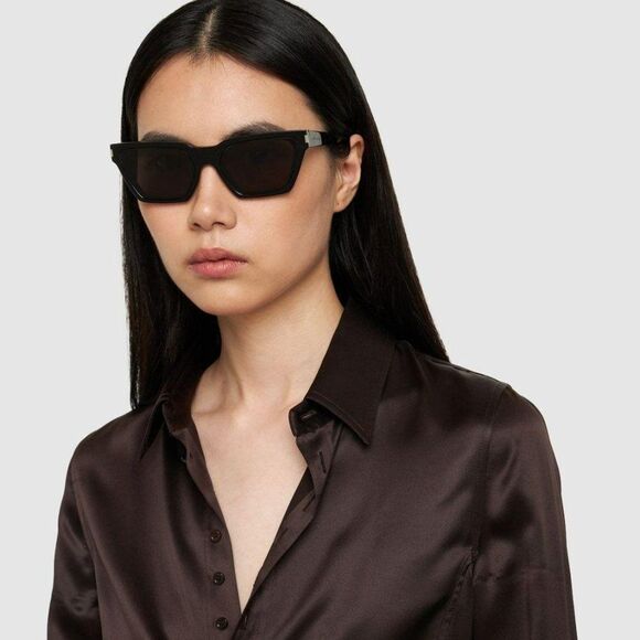 NEW Saint Laurent SL633 CALISTA 001 Black Cat Eye Unisex Sunglasses - Picture 7 of 16